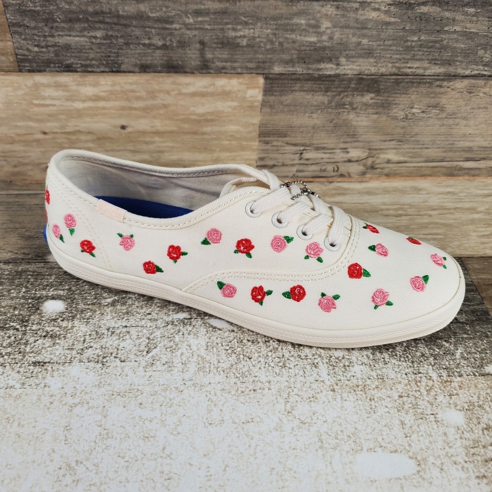 Keds Champion Womens Shoes Sz 5 M Off White Canvas Rose‎ Embroidery Sneakers